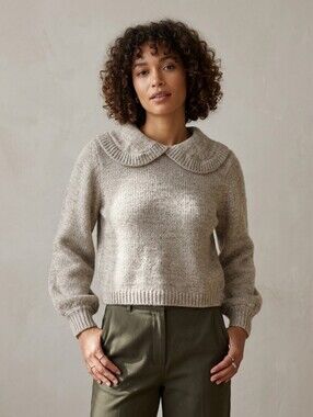 Twik Women’s Cream Peter Pan Collar Sweater Wool Blend Size S